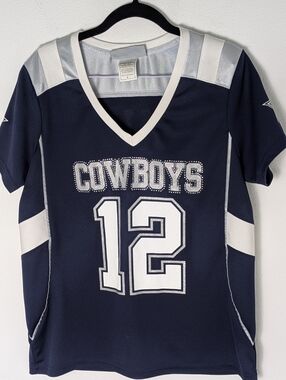Dallas Cowboys #12 Women's Friar Navy Short Sleeve Jersey T-Shirt Sz S  EUC